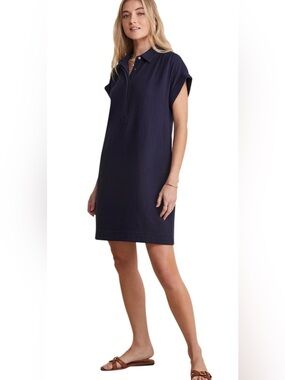 NWT Vineyard Vines Margo Seastitch Double Gauze Shirtdress Navy Blue Size XS